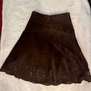 LILLY PULITZER brown suede eyelet A-line skirt